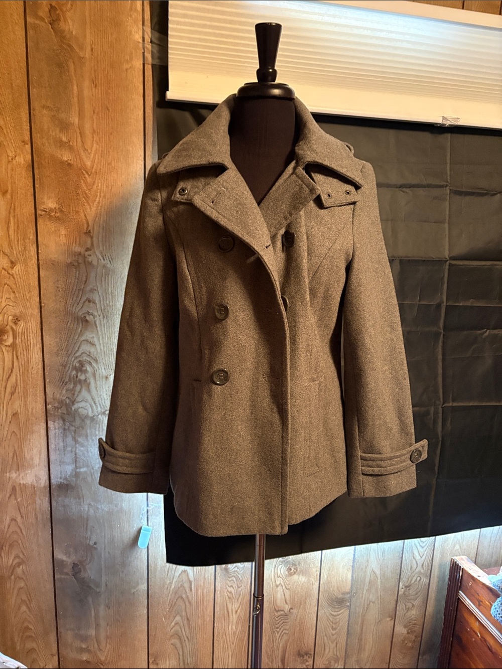 Women’s Gray Wool-Blend Double-Breasted Peacoat by Calvin Klein